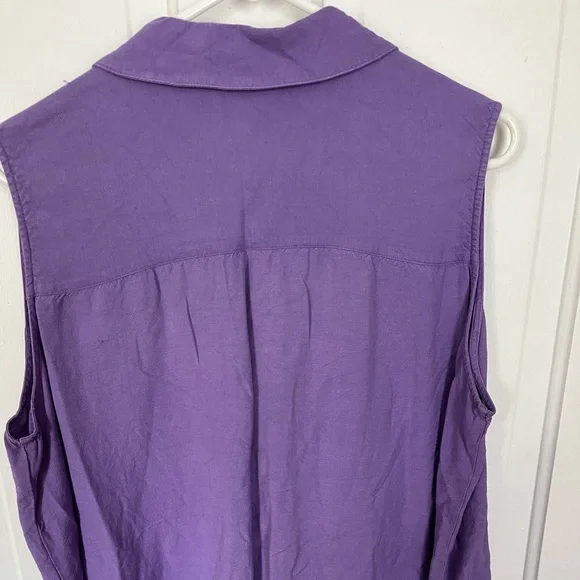 Sleeveless Button-Front Karen Scott Women’s Linen blend Top in Purple 2X - Picture 2 of 4